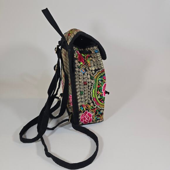 Floral Embroidered Backpack Purse Bag Mexican Artisan Lightweight Colorful Pink - Picture 5 of 8